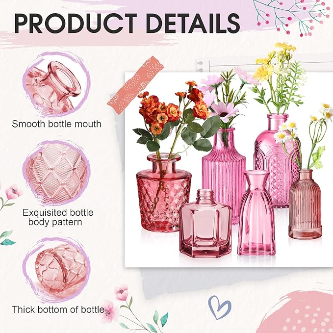 Yaomiao 30 Pcs Vases Bulk Colored Flower Glass Vases Bud Vintage Colored Glass - Image 4