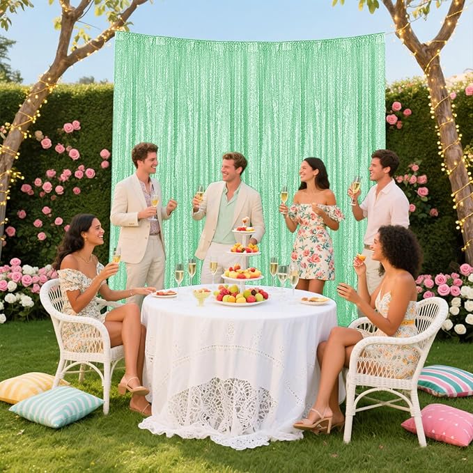 Mint Green Sequin Backdrop Curtain 2 Pieces 2FTx8FT Glitter Photography Backdrop - Image 3