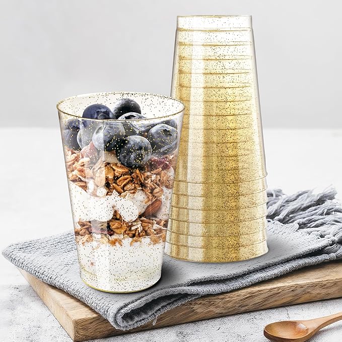12oz Plastic Cups with Gold Glitter Sturdy & Food Safe Plastic Wine Glasses - Image 7