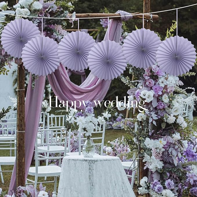 Purple Birthday Decorations, DIY Purple Paper Fans Hanging Decoration, Party - Image 4