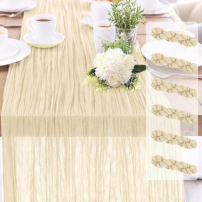 6-Pack Beige Cheesecloth Table Runners – 10FT Boho Rustic Gauze Fabric Cheese by Unknown