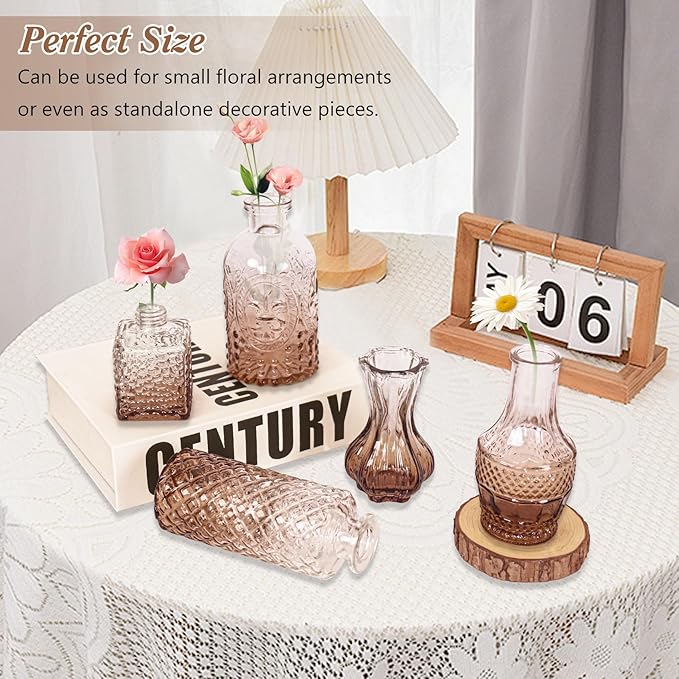 Set of 40 Glass Bud Vases, Small Amber Glass Vases in Bulk, Mini Vintage - Image 7