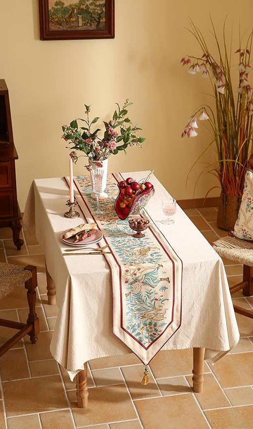 patdrea Designer Idyll Linen Extra Long Table Runner, Vintage Beige Farmhouse - Image 7