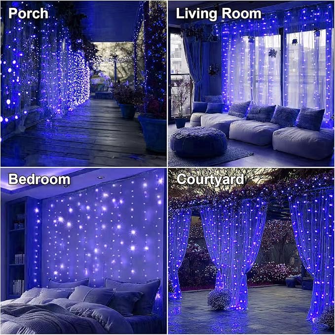 HXWEIYE 300LED Fairy Curtain Lights, 9.8x9.8Ft USB Plug-in 8 Modes Christmas - Image 6