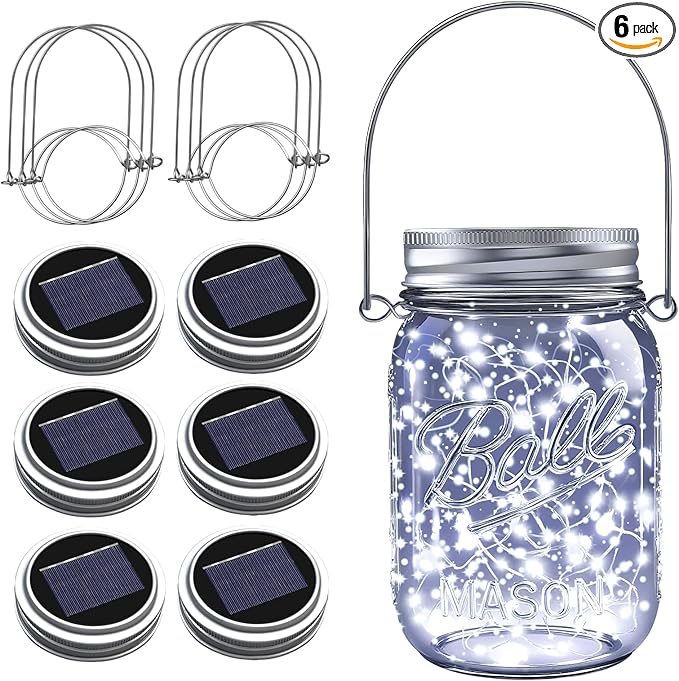 ZNYCYE Solar Mason Jar Lights, 6 Pack 30 LED Waterproof Solar Fairy Firefly Jar by ZNYCYE