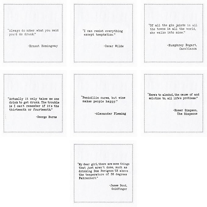 Five Star Napkins Literary Bar Quotes White Cotton Cocktail Napkins, Beverage - Image 4