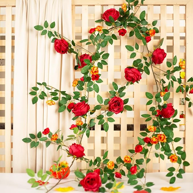 6FT Pink Flower Garland Artificial Rose Vines Hanging Floral Garland - Image 7