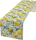 Lemon Table Runner, Watercolor Fruit Green Leaves Spring Summer Table Cloth by Unknown