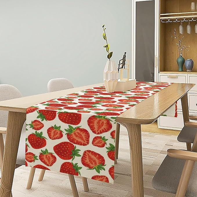 Strawberry Table Runner, Spring Summer Fruit Print Table Runner - Image 2