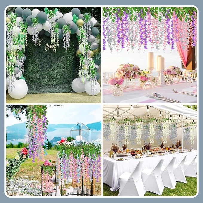 24 Pack Grey Wisteria Hanging Flowers Garland, 3.77 Feet Artificial Flower Vines - Image 7