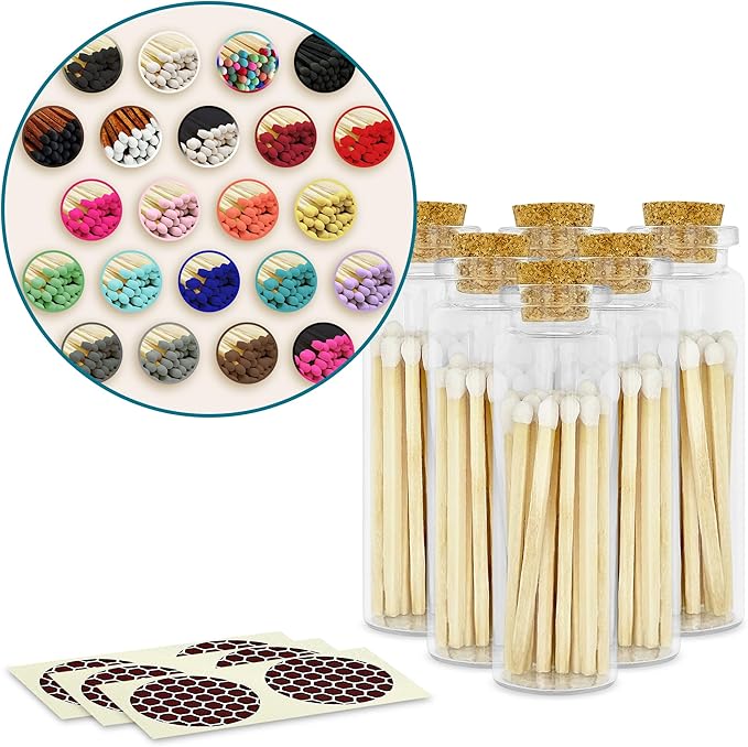 2" Matches in 6 Glass Bottles Cork Top, Striker Stickers Included | 120 by ThankfulGreetings
