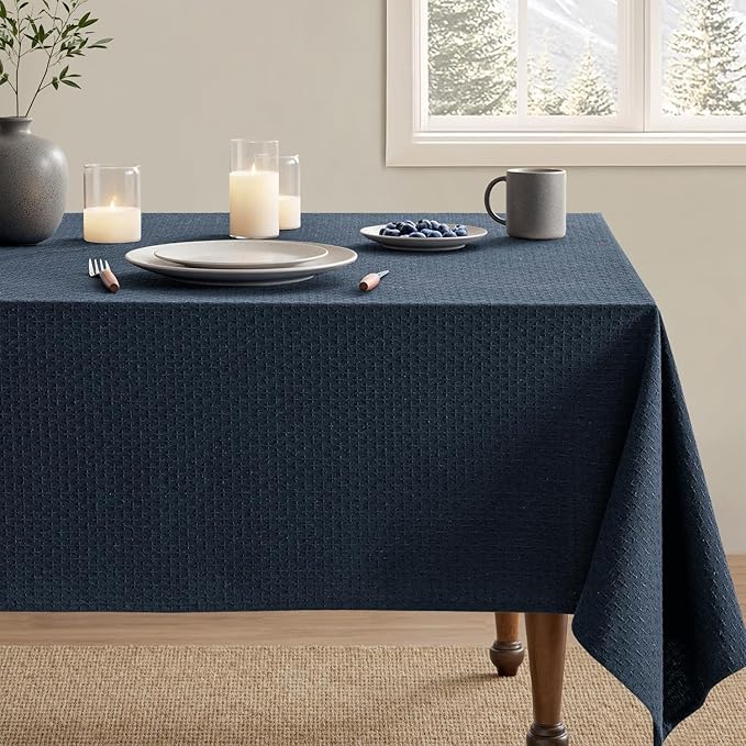 MIULEE Navy Linen Cottton Table Cloth Rectangle Tablecloth Waterproof - Image 7