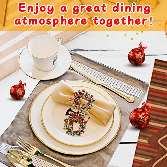 Halatool Set of 8 Christmas Napkin Rings Delicate Wreath Napkin Holder - Image 5