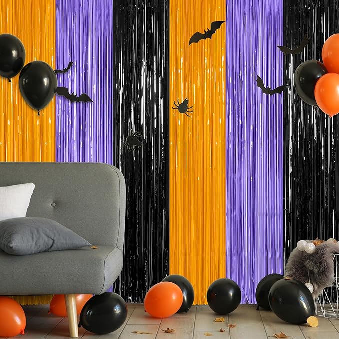 2 Pack Halloween Backdrop, 3.28 FT x 7.05 FT Foil Fringe Curtains, Halloween - Image 5
