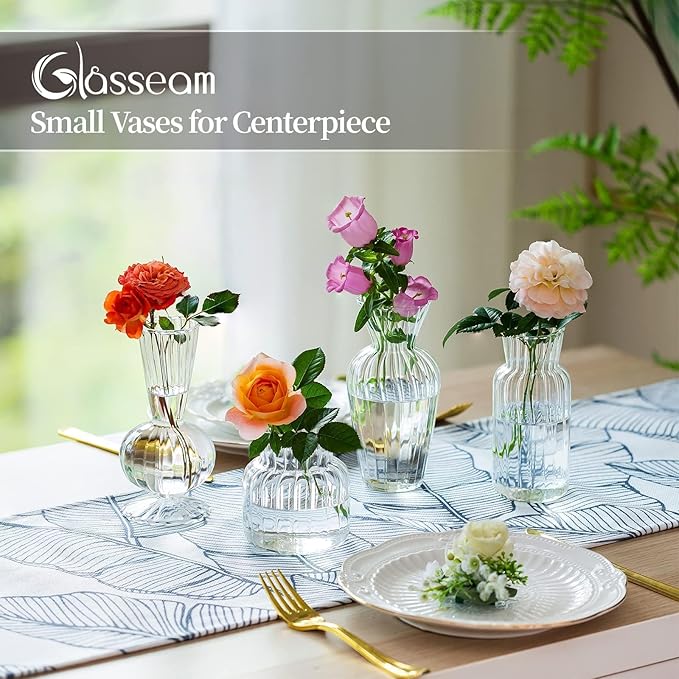 Modern Clear Glass Bud Vase Bulk Set: Glasseam 8Pcs Small Mini Flower - Image 4