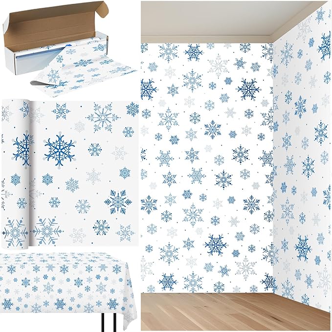 4.5x100 Feet Roll of Christmas Plastic Tablecloth Decorations, Disposable White by JectivsPartyDecorations