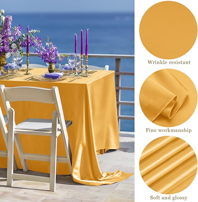 TURSTIN 1 Pack Gold Satin Tablecloth 102 x 58 Inch Overlay Satin Table Cover - Image 3