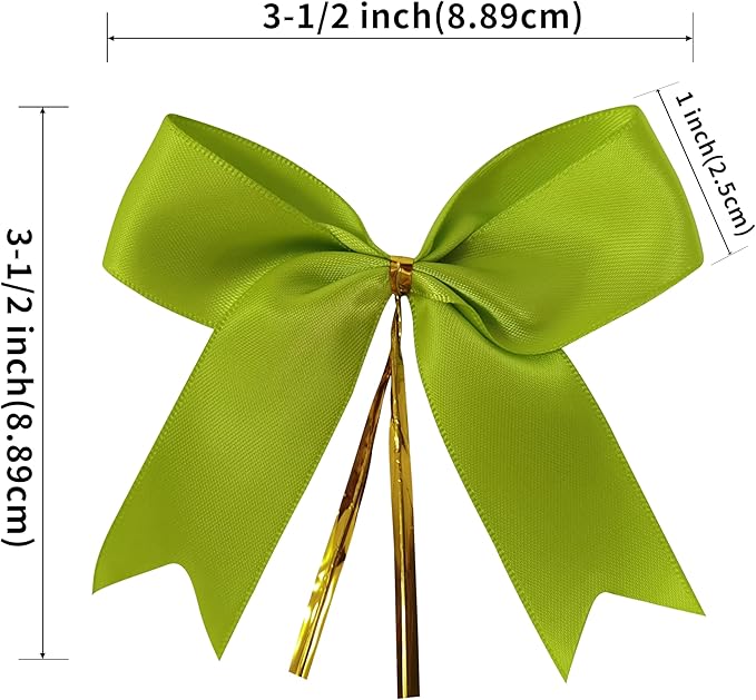 50 pcs 3-1/2" Apple Green Satin Ribbon Twist Tie Bows - Image 3