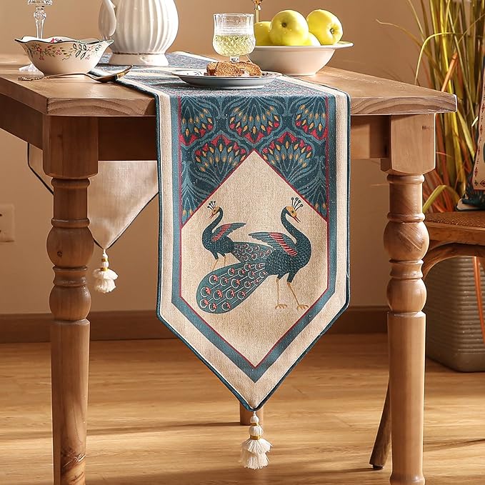 Vintage Blue Peacock Small Table Runner - Image 2