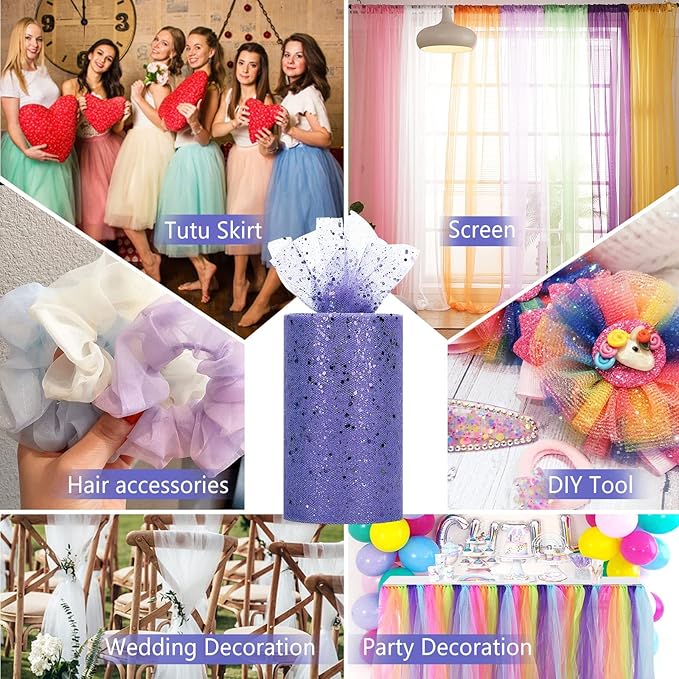 Glitter Tulle Rolls, 6” by 50 Yards Sparkling Tulle Spool Ribbon Sequin Tulle - Image 5