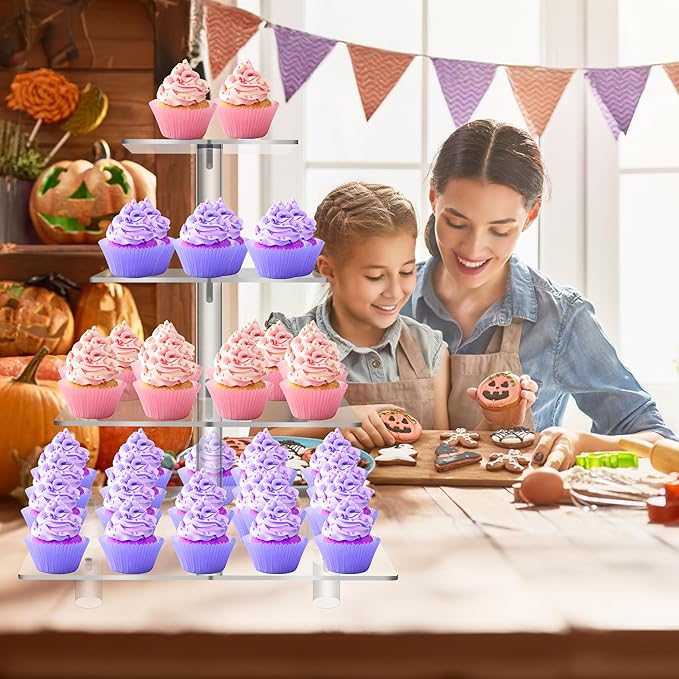 Jusalpha Large 4 Tier Cupcake Stand Square Acrylic Cupcake Tower Stand - Image 2