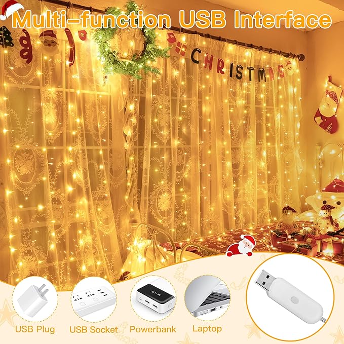 Ollny Curtain Lights 6.6x6.6ft, 200 LED String Lights - Image 4
