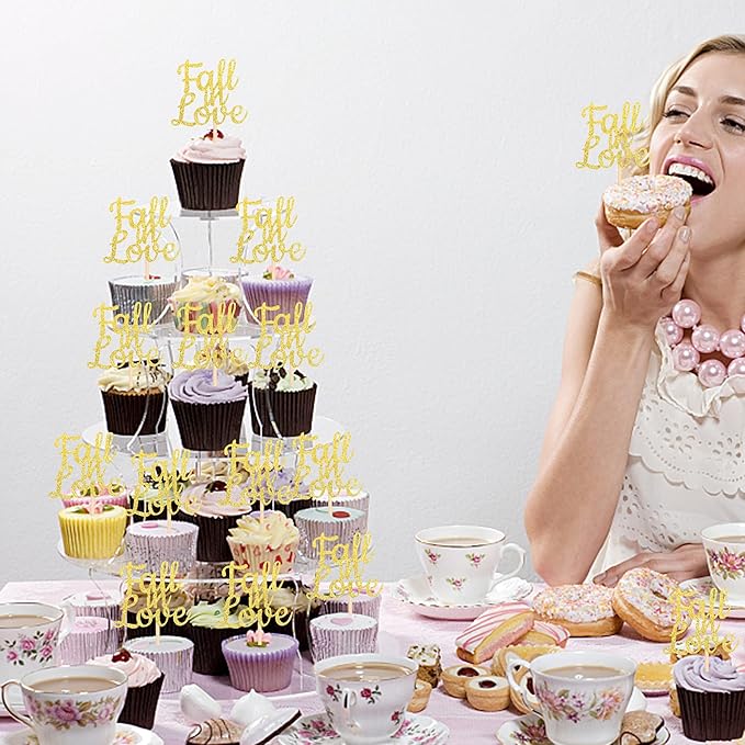 24 PCS Fall in Love Cupcake Toppers Glitter Bridal Shower Cupcake Picks Wedding - Image 7