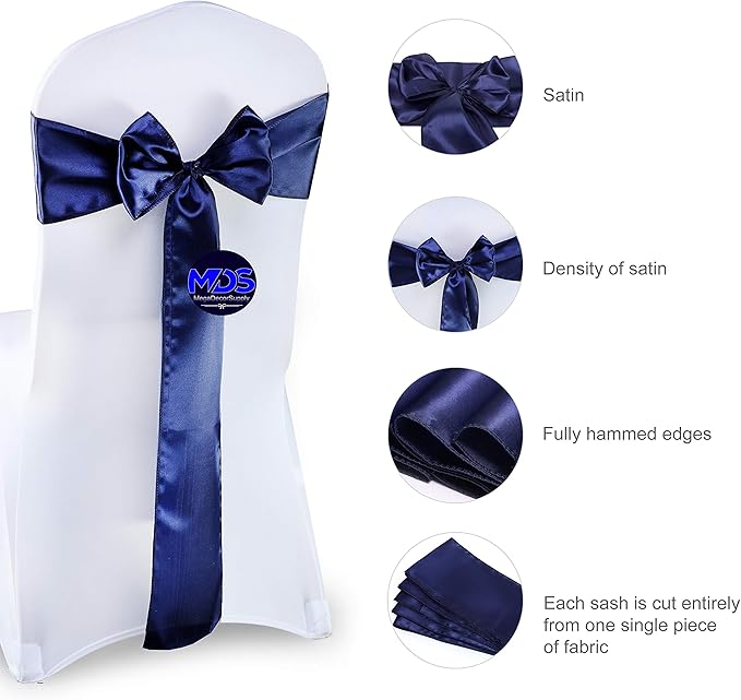 MDS Pack of 75 PCS Satin Chair Sashes Charmeuse Sateen Dining Chair Bows Ribbon - Image 6