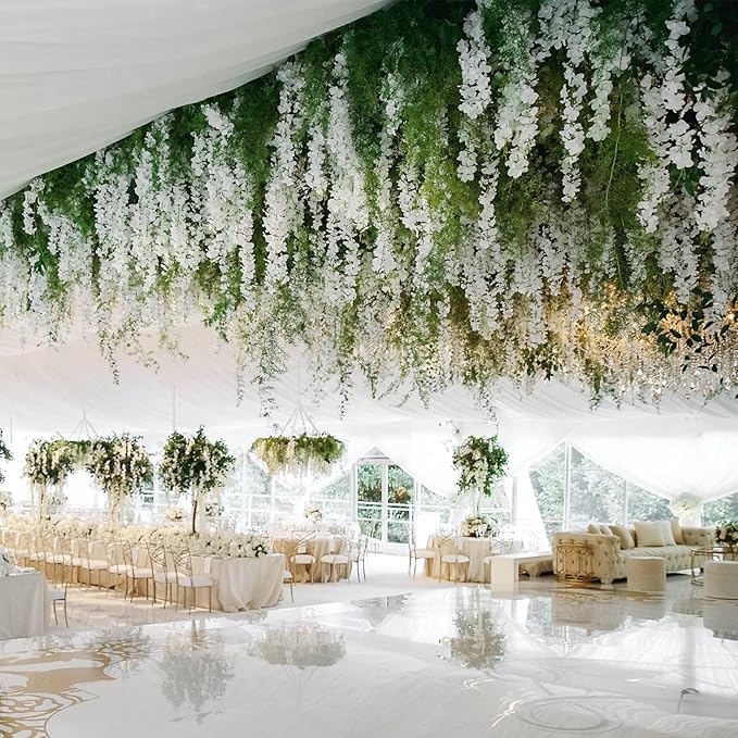 12 Pack Green White Wisteria Hanging Flowers, 3.44 Ft Fake Hanging Flowers - Image 7