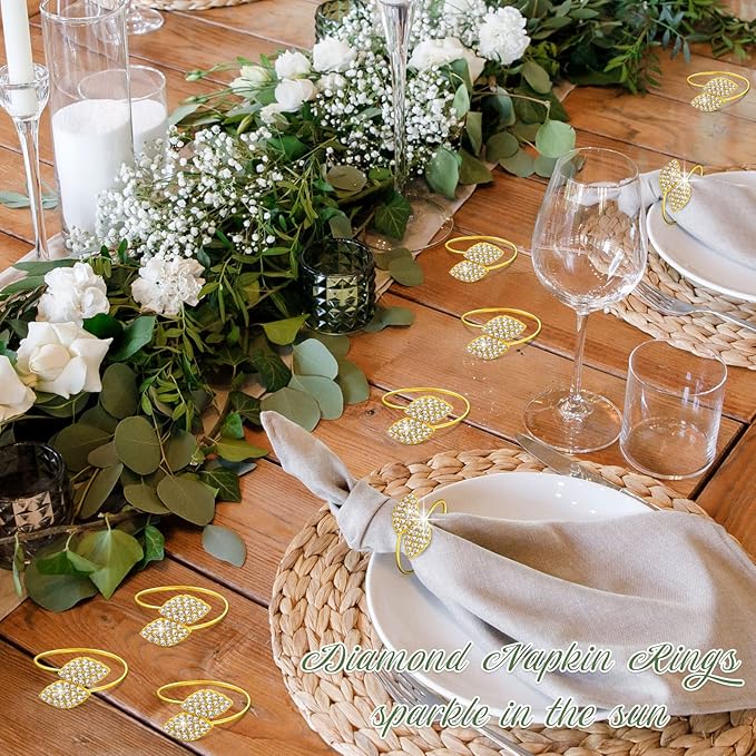 Hotop 36 Pcs Napkin Rings Gold Table Decorations, Elegant Bling Leaves Napkin - Image 4