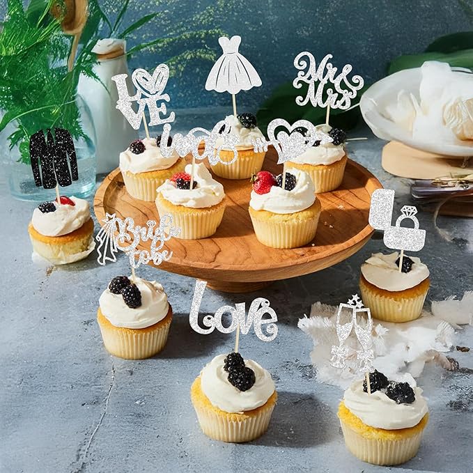Ephlyn 30Pcs Bride to be Cupcake Toppers Glitter Diamond Ring Love I Do Cupcake - Image 5