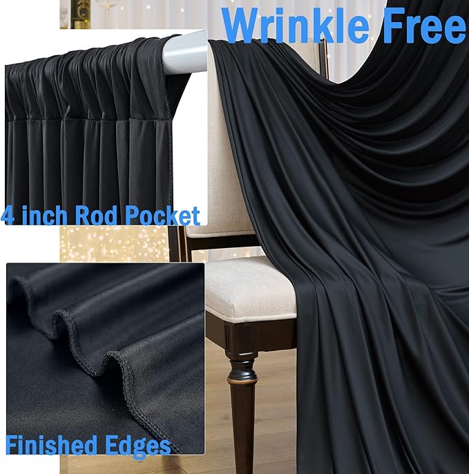 40ftx10ft Wrinkle Free Black Backdrop Curtain - Image 2