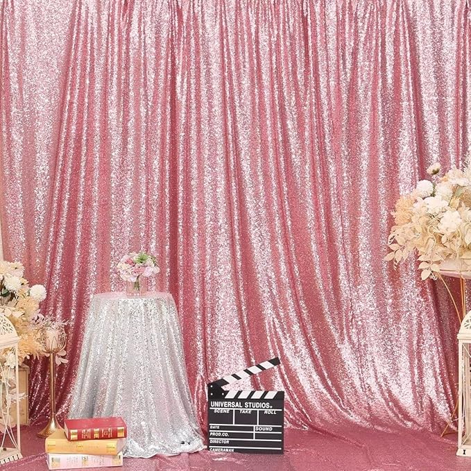 Eternal Beauty Fuchsia Pink Sequin Backdrop, 8x10 Ft Glitter Background Curtains - Image 4