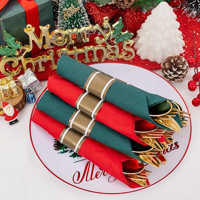 Supernal 240pcs Christmas Rolled Plastic Silverware, Wrapped Plastic Cutlery Set - Image 9