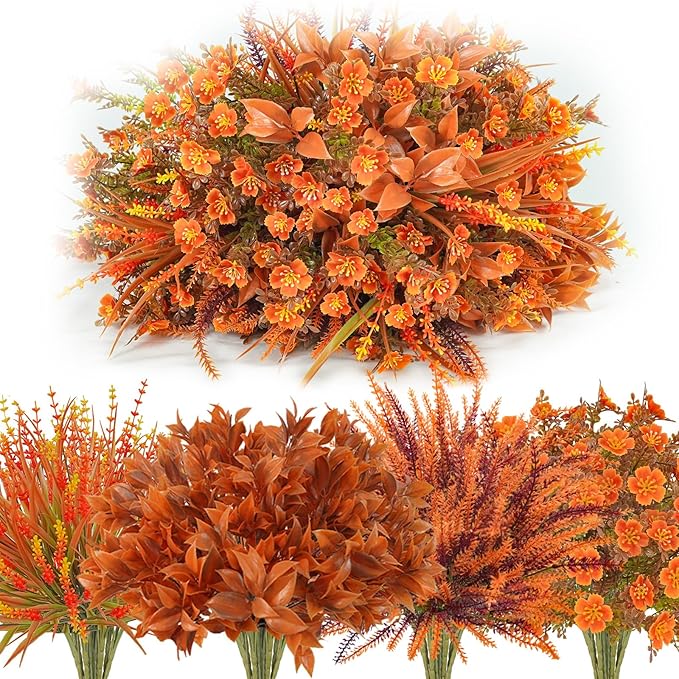 40 Pcs Artificial Fall Flowers Outdoor Faux Fall Plants UV Resistant Fall by Tepaler
