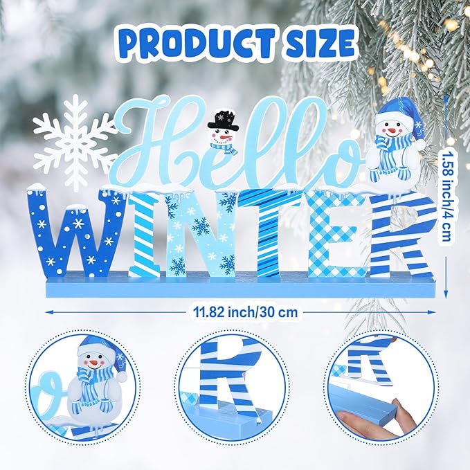 Winter Metal Sign Hello Winter Table Decor Christmas Tiered Tray Decor - Image 2
