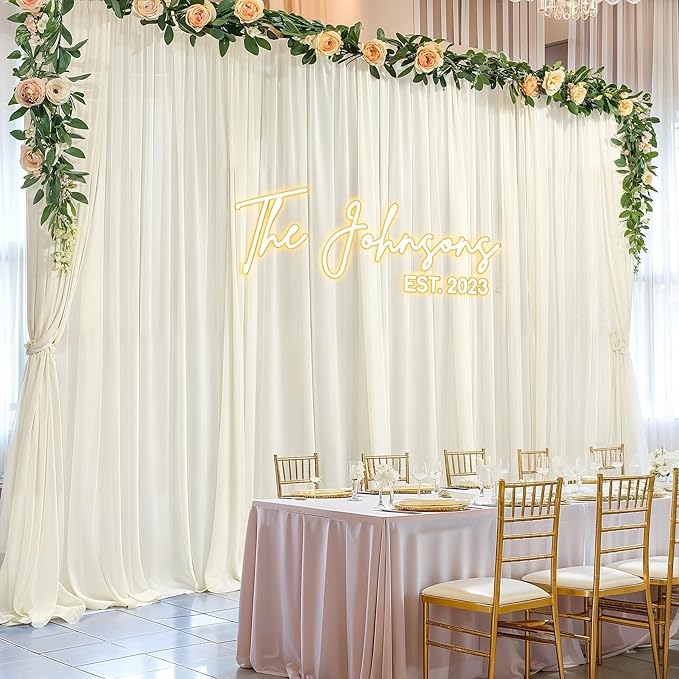 10ft x 10ft Ivory Backdrop Curtain Drapes, Wrinkle-Free Sheer Chiffon Fabric - Image 3