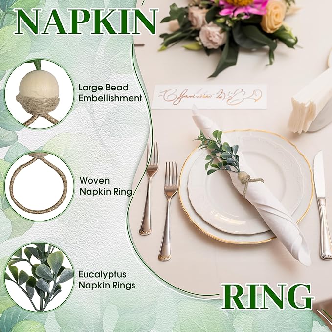 MAOANME Napkin Rings Set of 12, Rustic Eucalyptus Napkin Holder Rings - Image 3