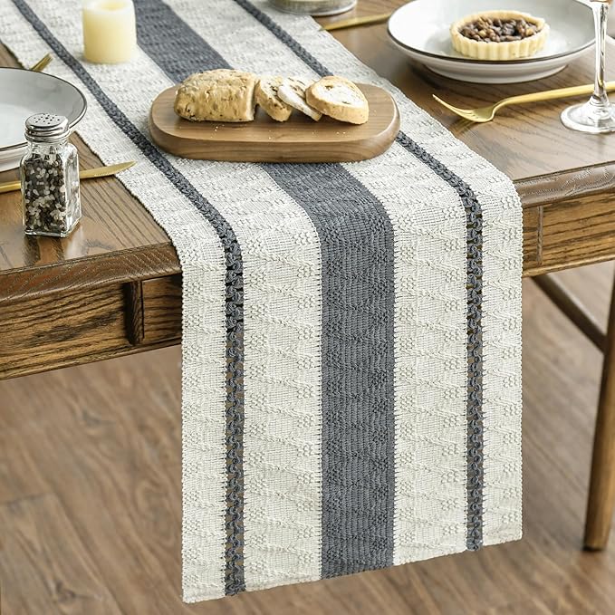 Artoid Mode Dark Grey Farmhouse Woven Rustic Table Runner, Seasonal Holiday by ArtoidMode