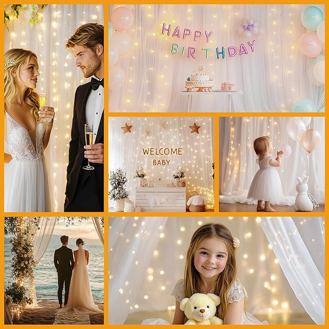White Tulle Backdrop with Fairy Lights - Image 2