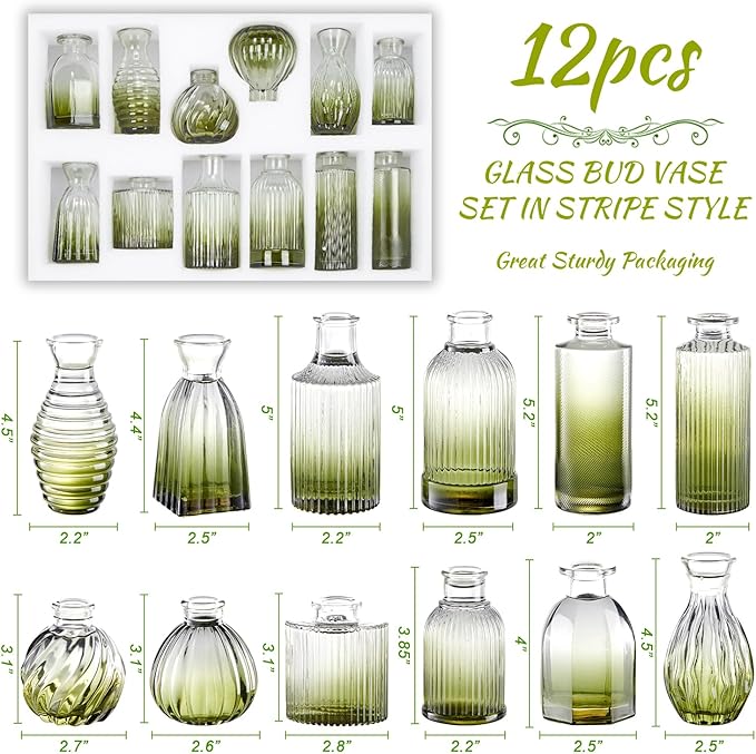 Green Bud Vases Set of 12, Small Vases - Image 2