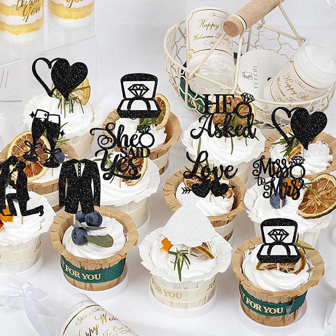 30 Pack Bride to be Cupcake Toppers Glitter Diamond Ring Love I Do Cupcake - Image 3