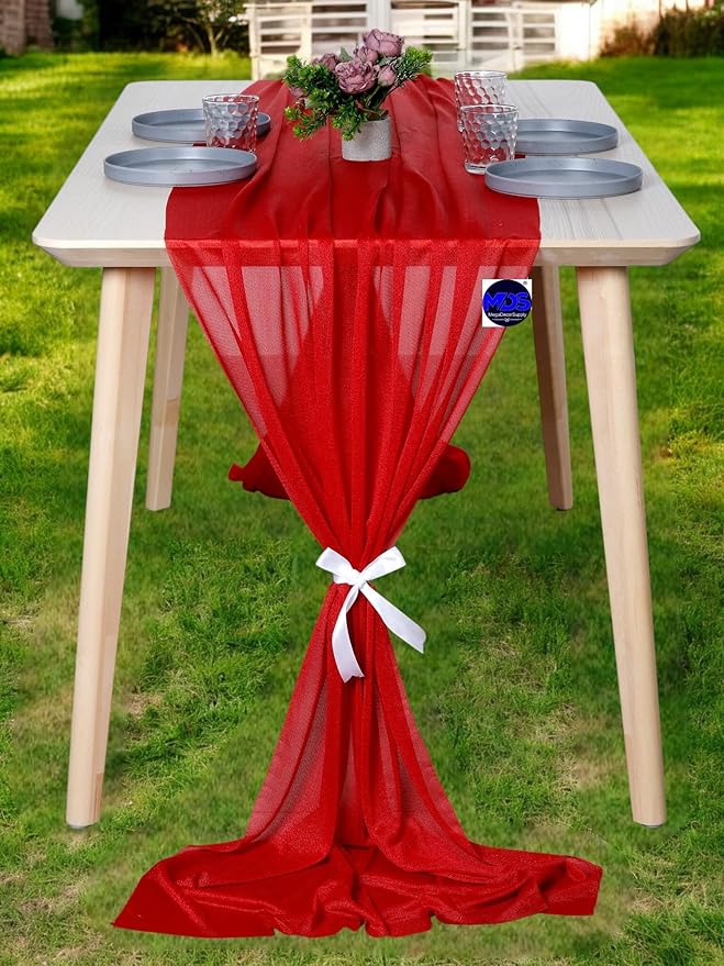 MDS 2 Pack 10ft Chiffon Table Runner 29 x 120 Inches Sheer Wedding Runner by MDS