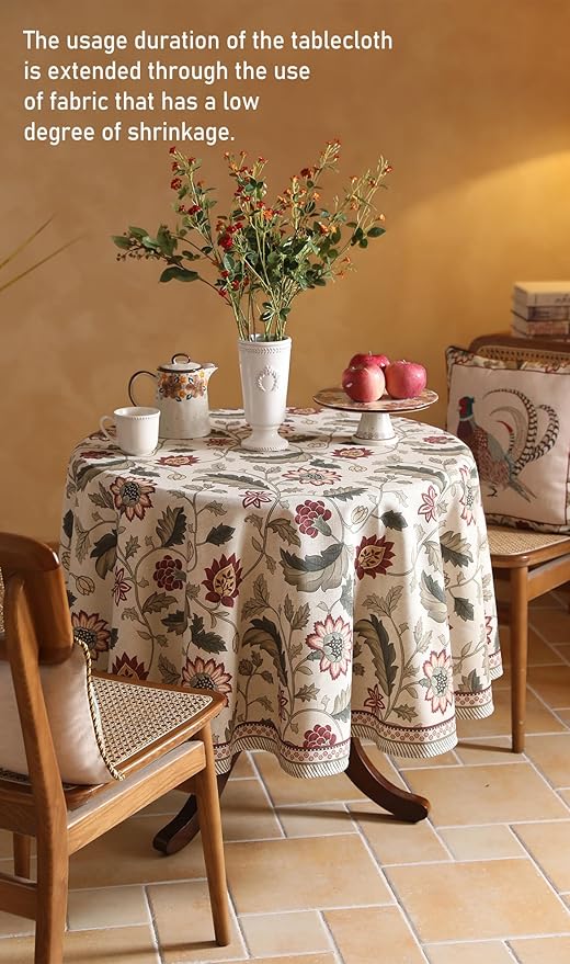 ISAENNE Designer Provence Floral Small Round Tablecloth, Linen Colorful - Image 7