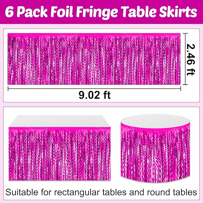 6 Pack 29x108 Inch Rose Red Wave Foil Fringe Table Skirts Metallic Banner - Image 2