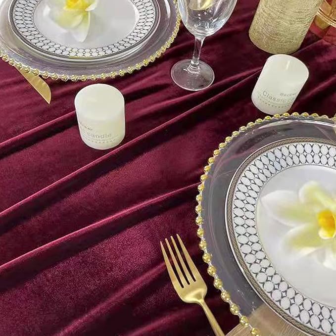 Table Runner 20 x 120 Inches Long Burgundy Wedding Table Runners, Velvet Table - Image 3