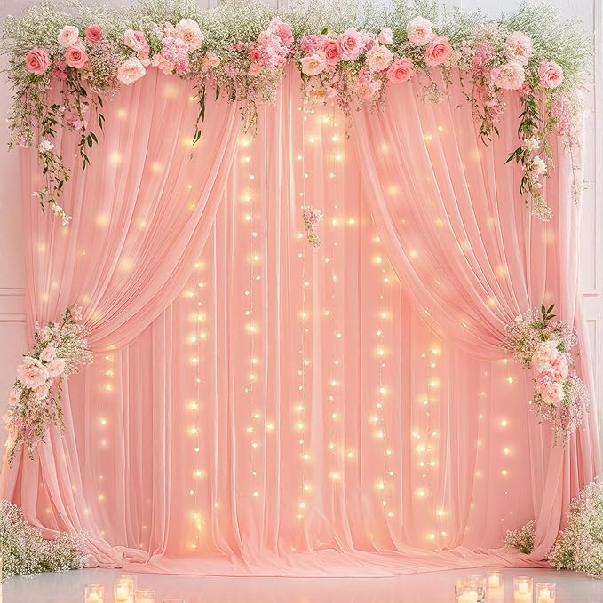 Wish Care 10ft x 10ft Baby Pink Chiffon Backdrop Curtain by WishCare