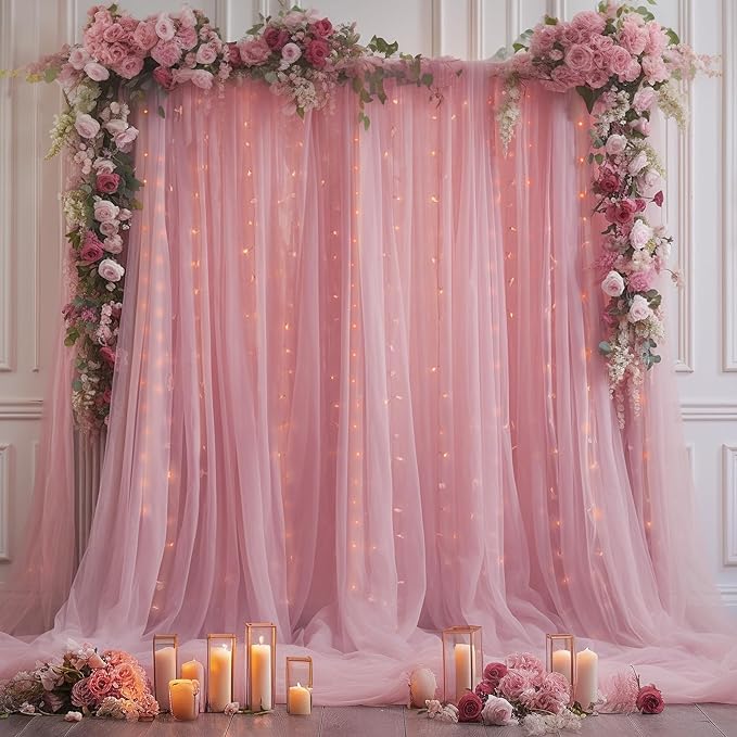 10x10ft Dusty Rose Tulle Backdrop Curtain - Image 3
