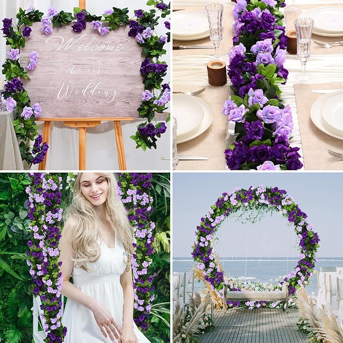 Floweroyal 4 Pack Artificial Flower Garlands 7.9FT Fake Rose Vines Silk Flowers - Image 5