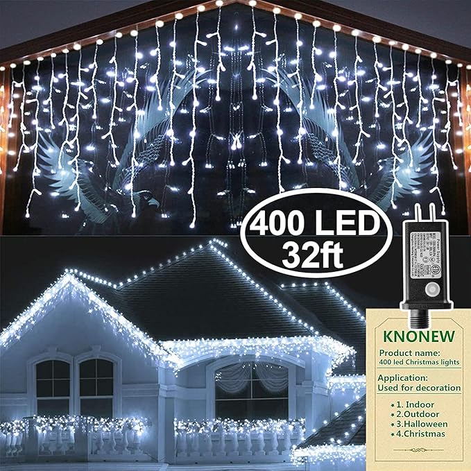KNONEW Christmas Lights Outdoor Decorations 400 LED 33ft 8 Modes Curtain Fairy by KNONEW